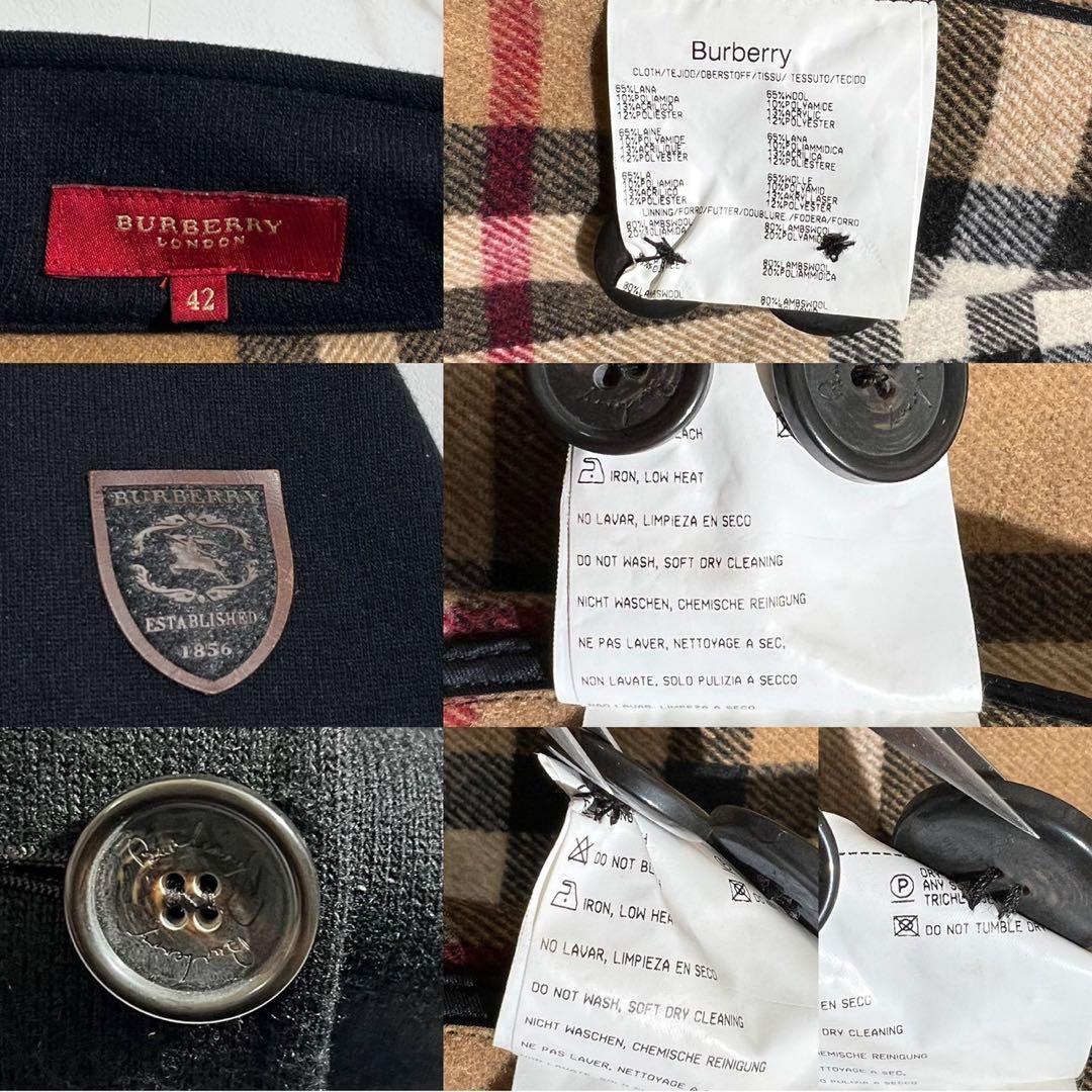 【美品/M】バーバリーロンドン ステンカラーコート ロング丈 メガチェック 黒