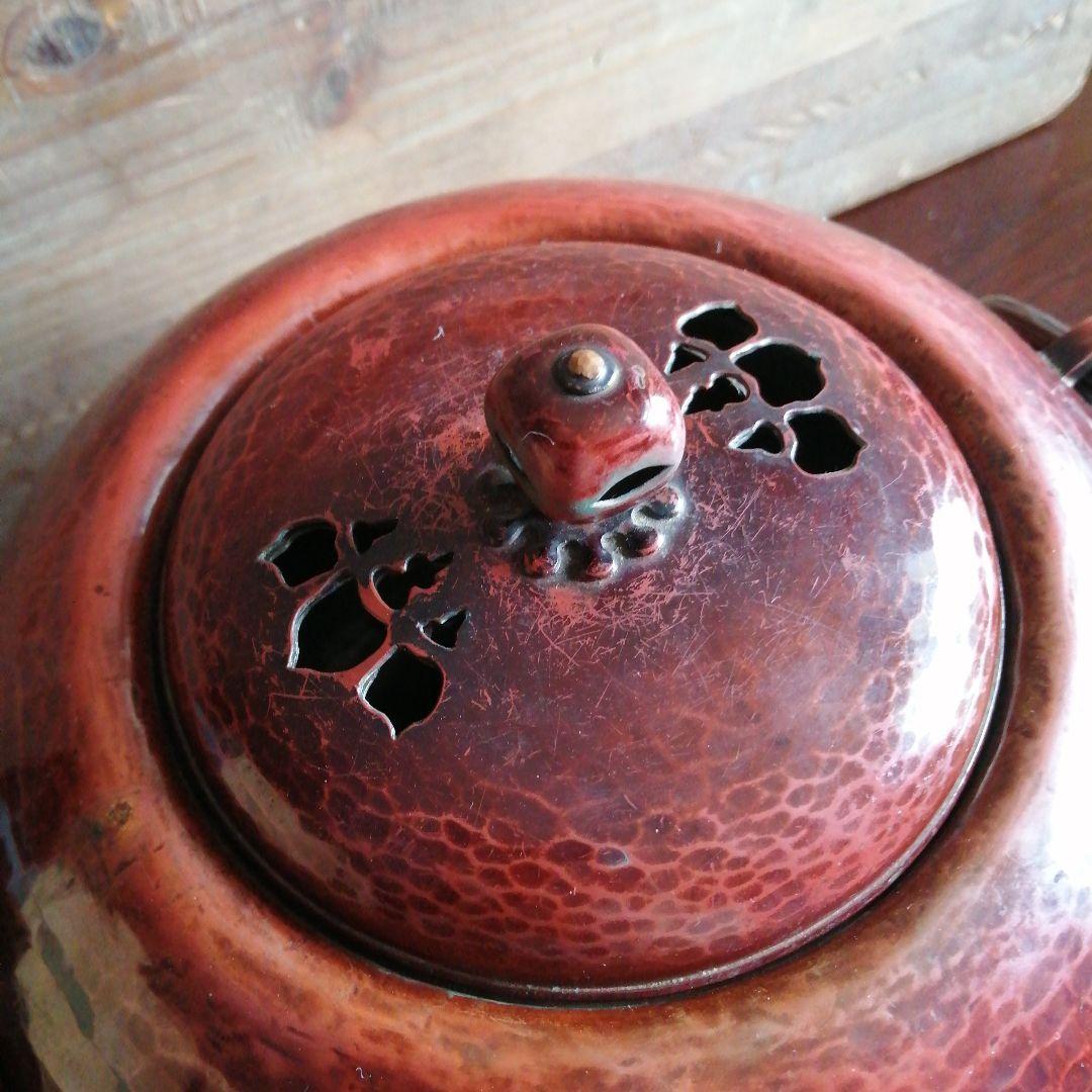 名古屋銅器　一政堂彦市　銅製鎚起赤色釜　22cm
