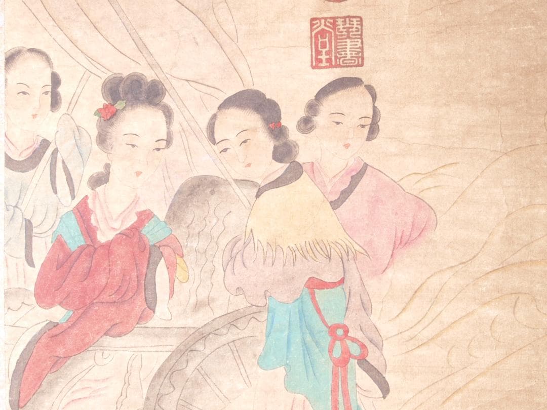 【骨董掛け軸】人物図徐熙　五代 肉筆保證 掛け軸　捲り AK949A12-3