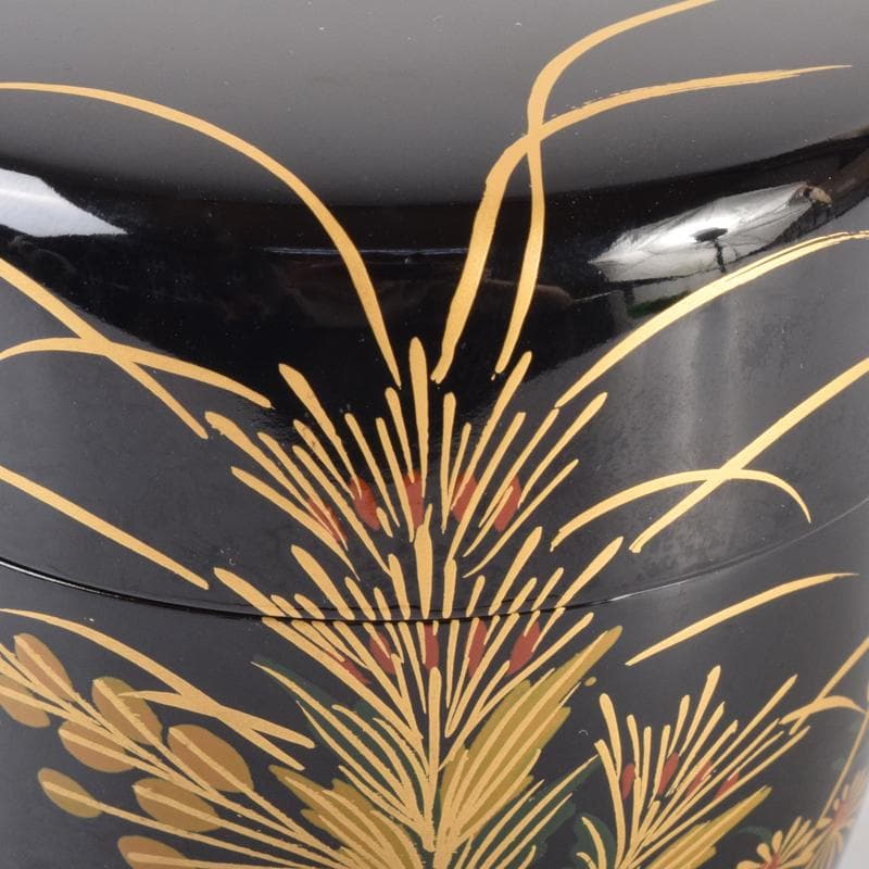 おんちゃん茶道具　大内塗　岡田忠亮作　金蒔絵花文　棗　共箱　V　7021