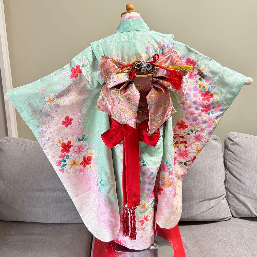 7歳七五三　セット　グリーン系着物