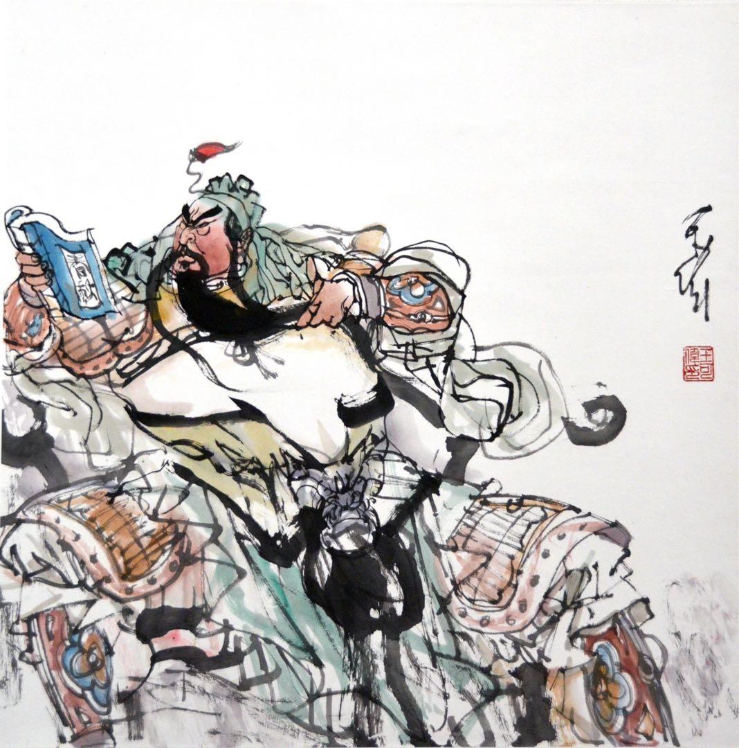 夜に春秋を読む 夜读春秋 関羽（関二爷）、中国画、水墨画、三国志の歴史人物