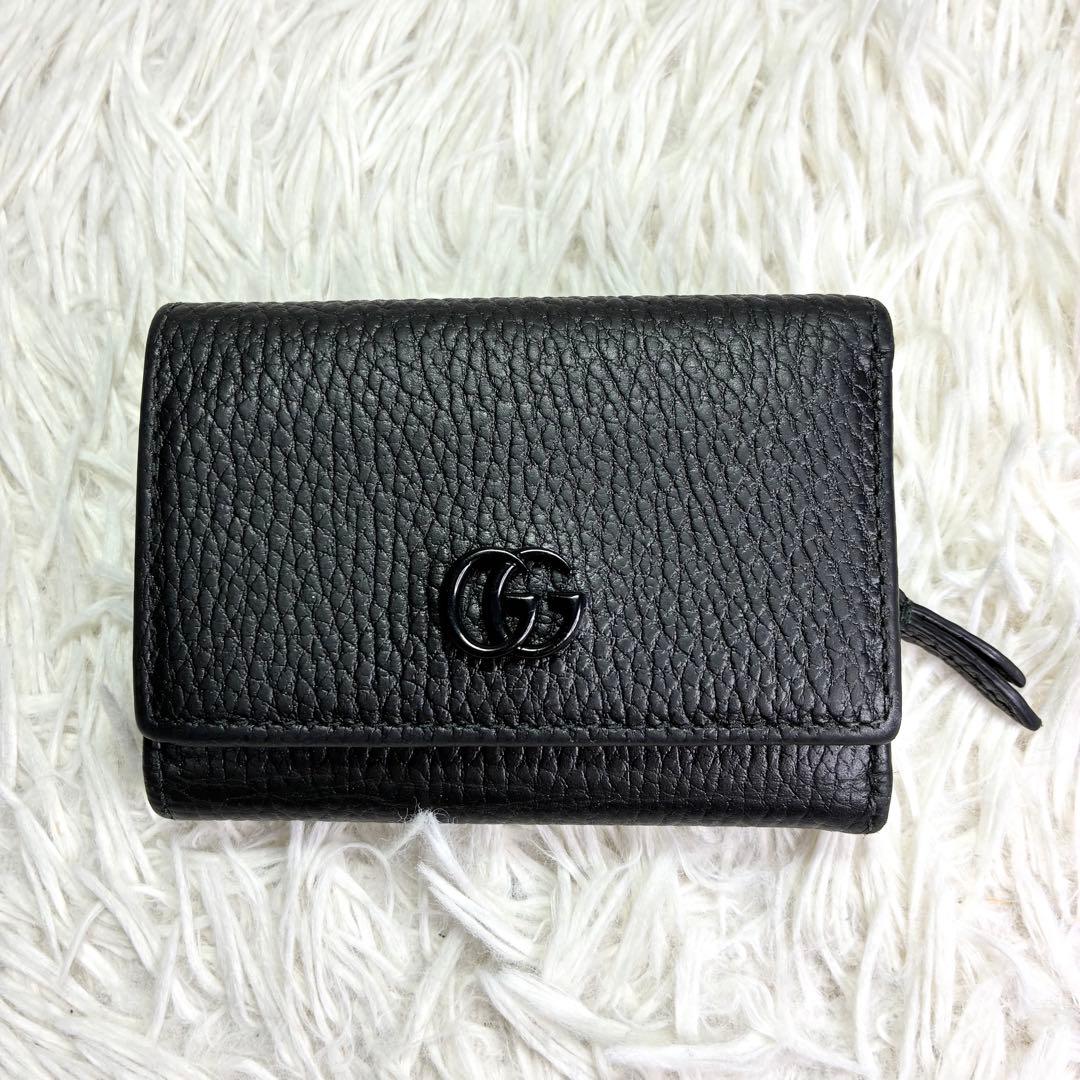 【極美品✨】GUCCI GGマーモント コンパクトウォレット 三つ折り財布 黒