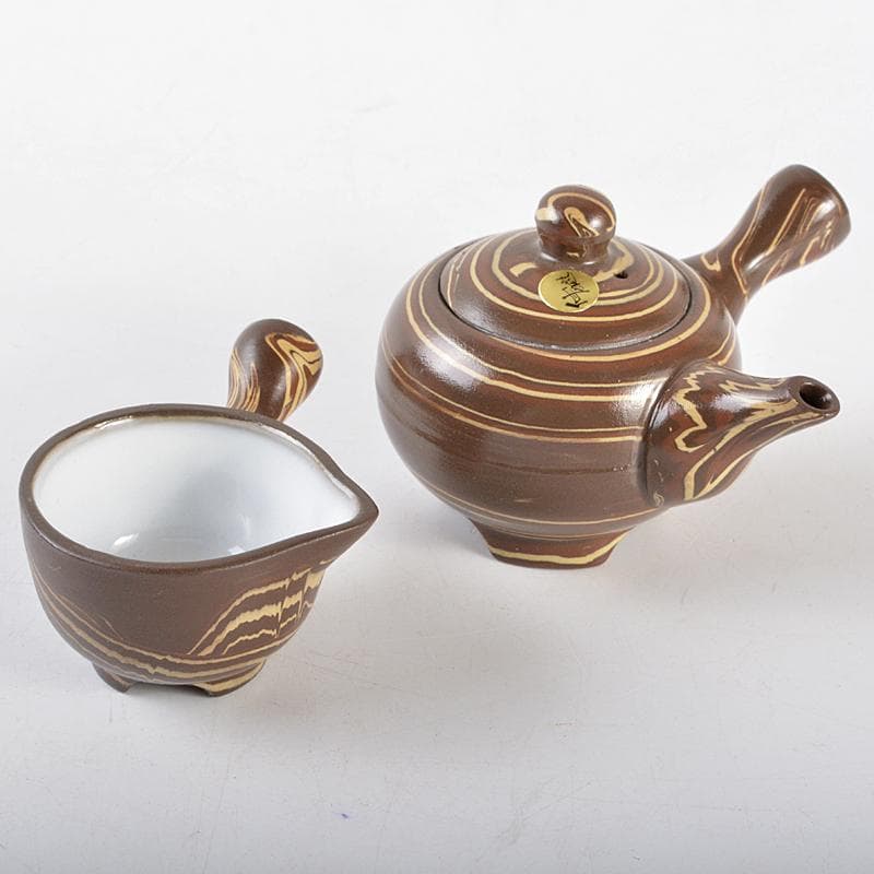 常滑　伸康焼　練込　ミニチュア茶器揃　桐箱　V　R5401