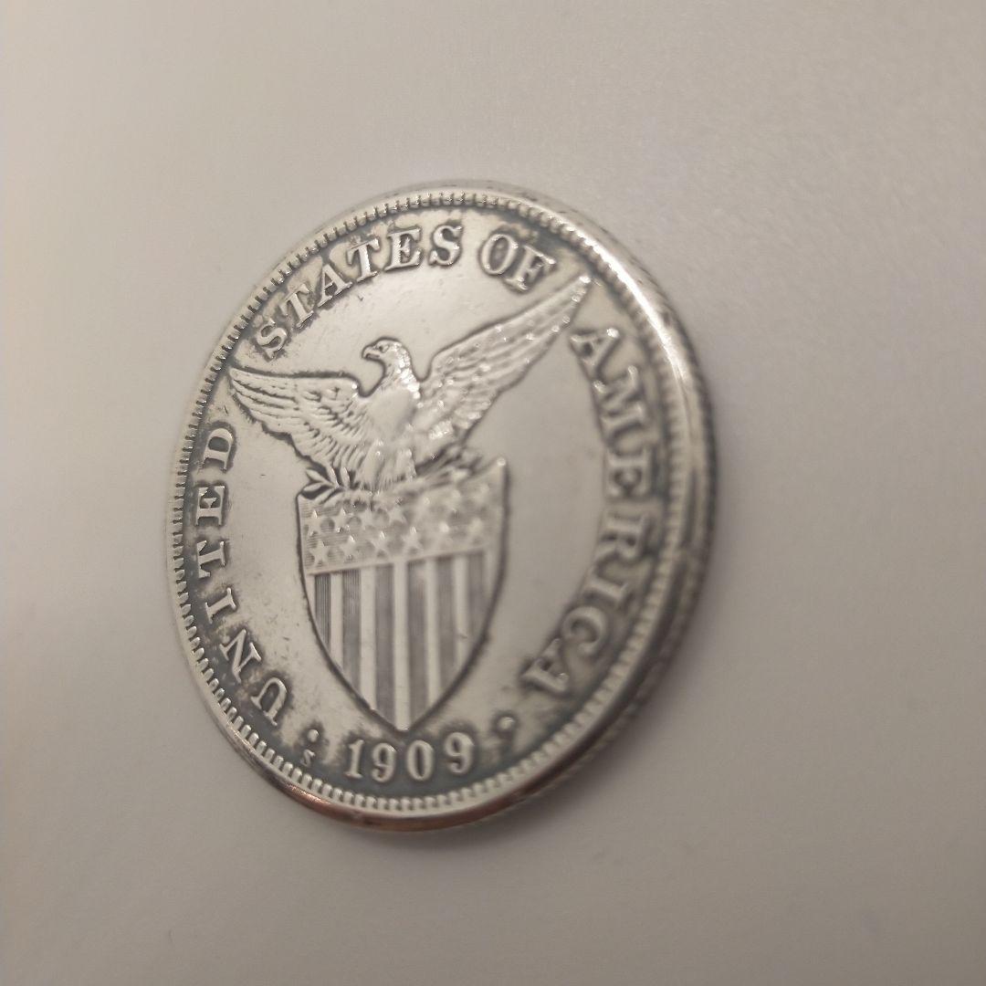 1909年 アメリカ領フィリピン 1ペソ銀貨 火山 乙女　古銭　希少硬貨