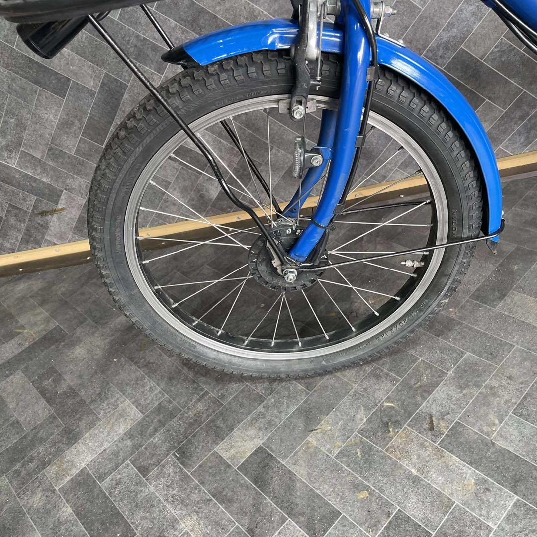 青色 電動アシスト自転車 前部バスケット付き
