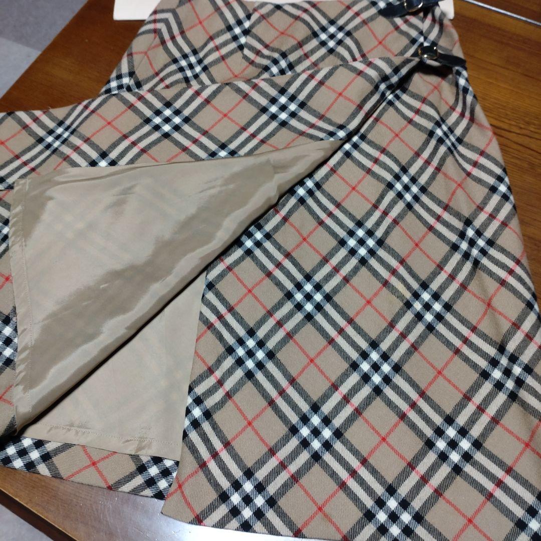 BURBERRY チェック柄ラップスカート ダブルバックル