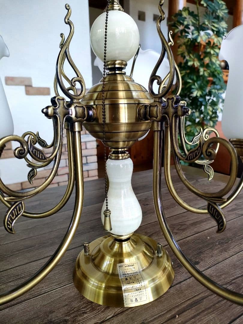 美品　ヤマギワ シャンデリア 5灯 真鍮 ガラス　ライト