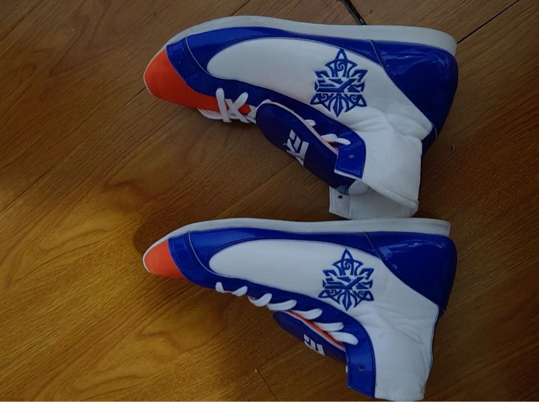 ボクシングシューズ ハイカット 青白オレンジ