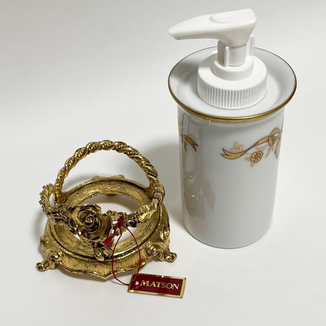 新品✨️ MATSON ソープボトル ホルダー 24金メッキ 陶器 ゴールドローズ