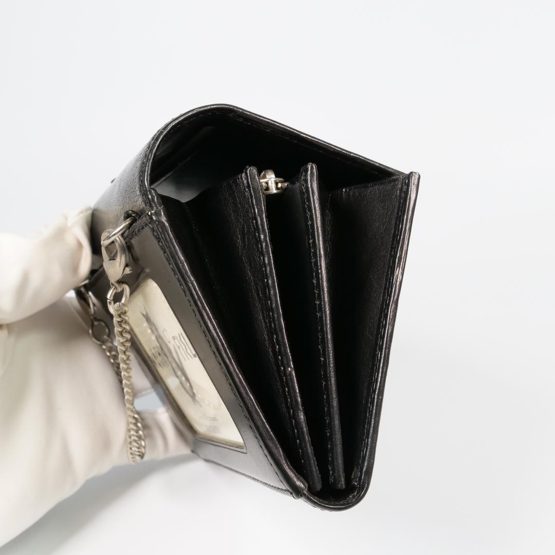 良品✨ わちふぃーるど ダヤン 本革 二つ折り財布 ブラック 刺繍 チェーン付