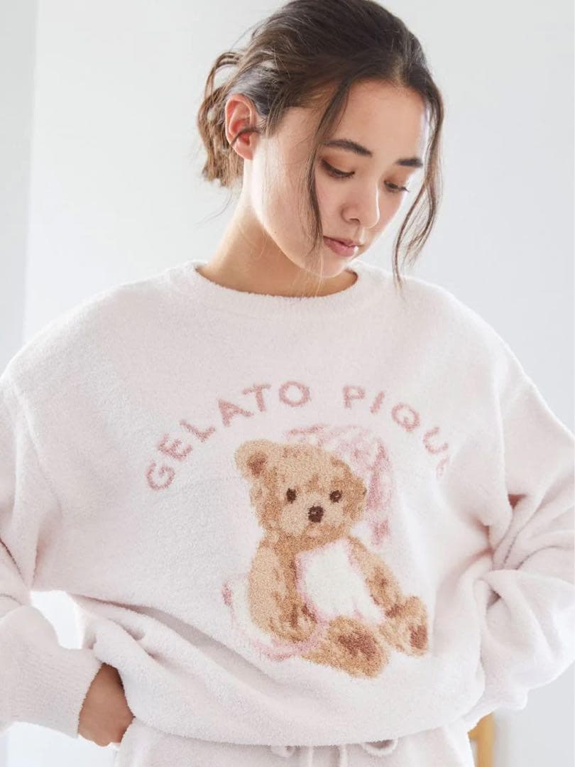 ジェラートピケ GOOD NIGHT BEARプルオーバー&ロングパンツ ピンク