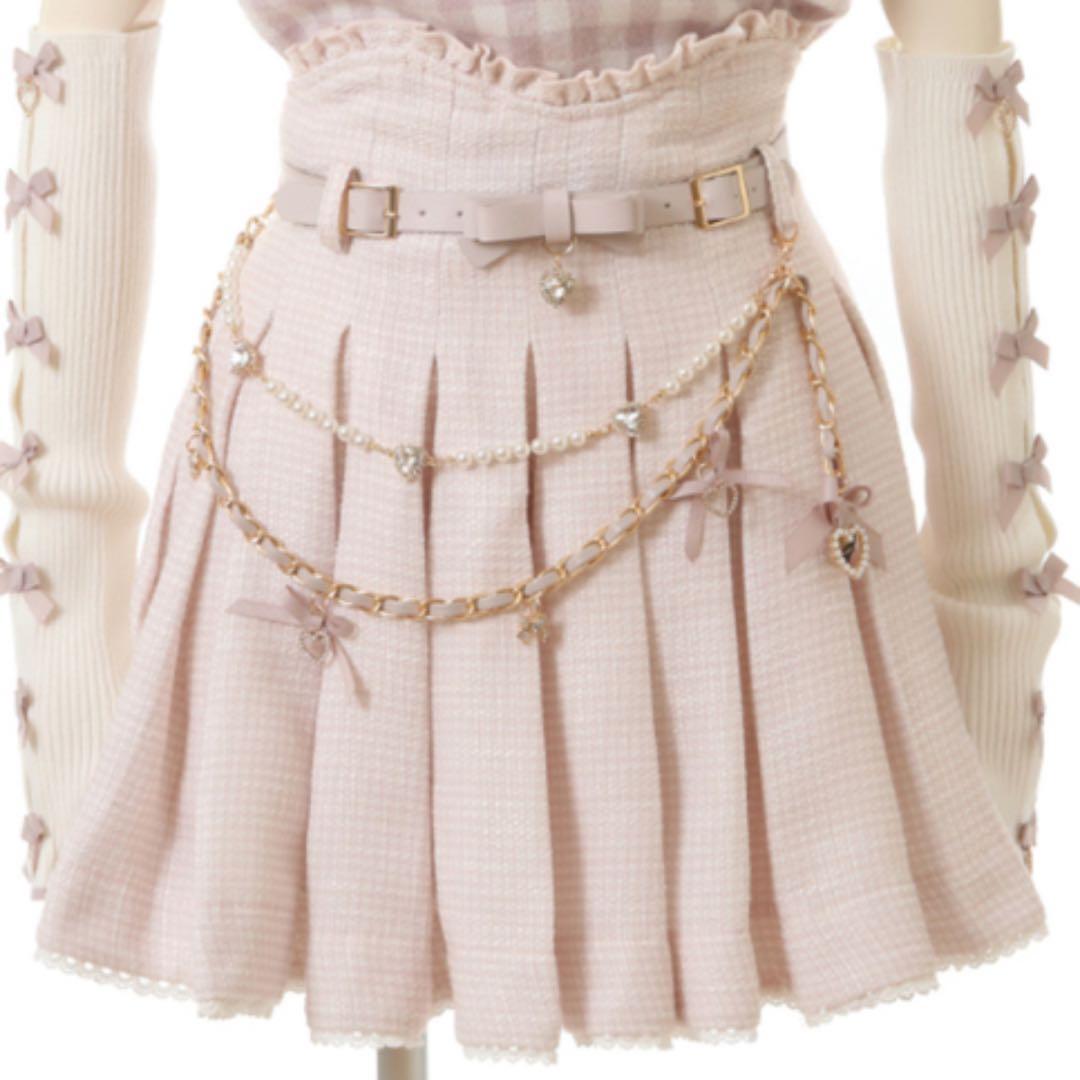 LIZLISA チェーンベルト付タックフレアスカパン ピンク