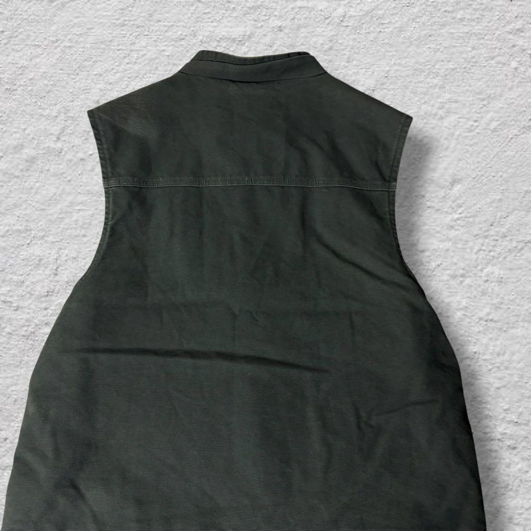 カーハートダックベスト90sカーキvintage鬼フェード内ボア古着XLボロ