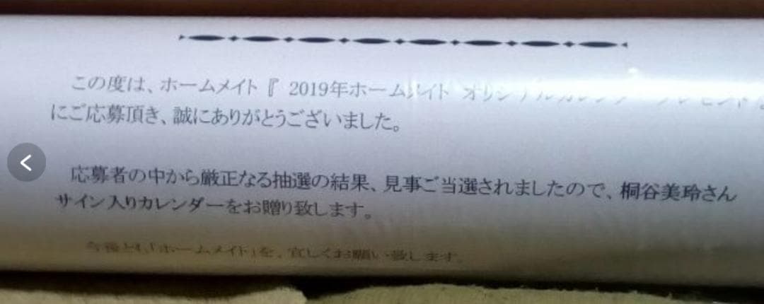桐谷美玲　直筆サイン入り2019ホームメイトカレンダー本物保証新品未開封レア