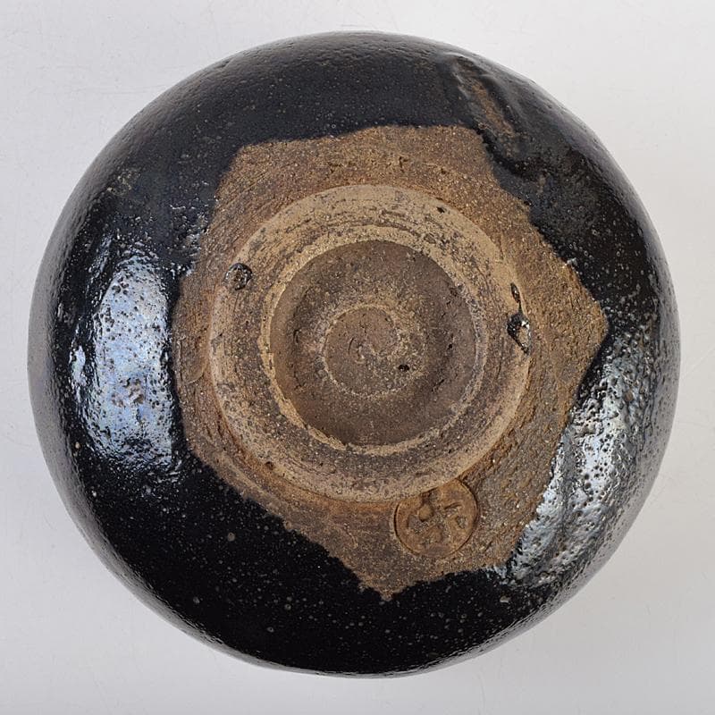 茶道具　楽吉左衛門　九代　了入作　黒楽茶碗　共箱　V　R9515