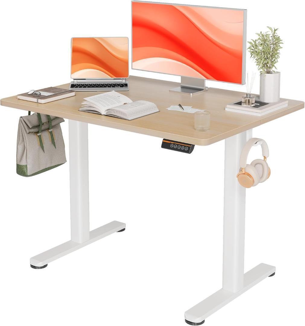年明け値下げ!電動昇降デスク ホワイト/ナチュラル100x60cm Claiks