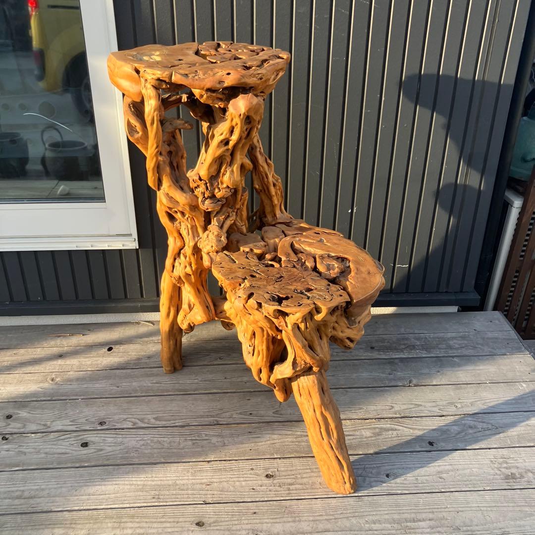 昭和レトロ 天然木 一刀彫 花台 飾り棚 ディスプレイラック 大型置物 オブジェ