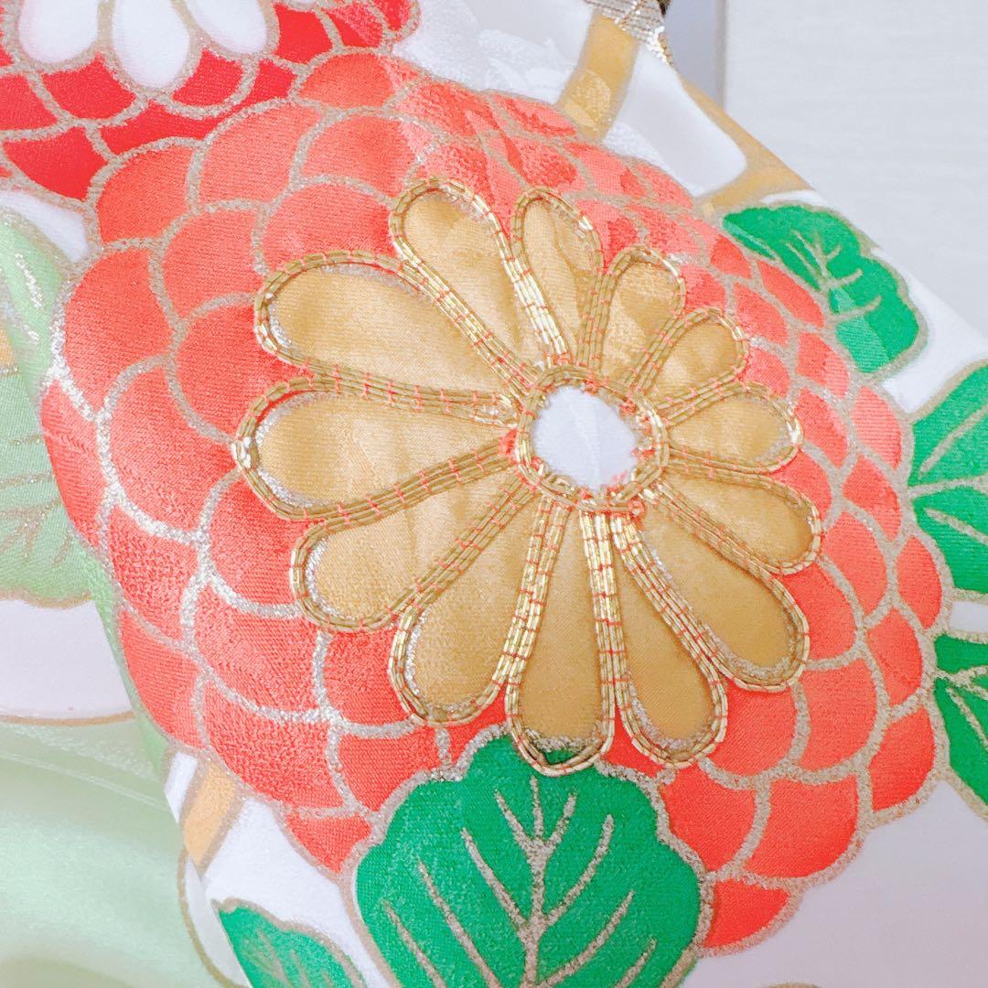 洗える振袖　セット　裄65 M L 帯　緑　ミント　蝶々　菊