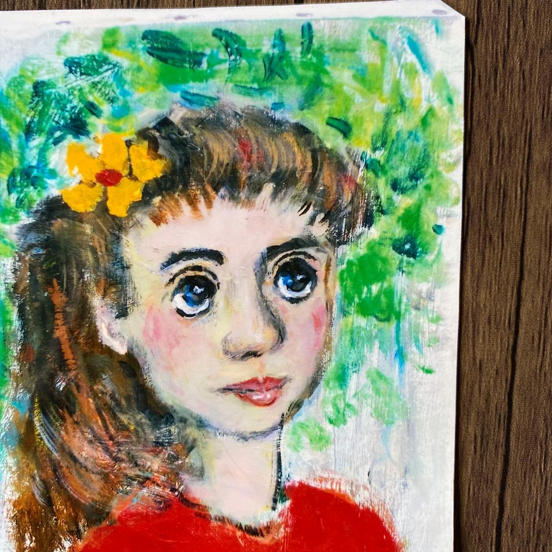 絵画　油絵　油彩画　菊地正則　F3号　「花リボンの少女」原画　美品　額付き