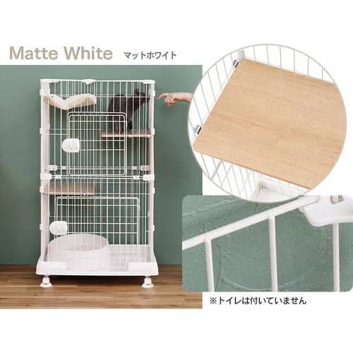 キャットケージ 2段 マットホワイト 幅69cm