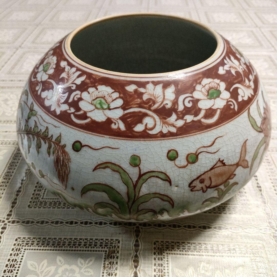 古代佛教遺跡出土完品『紅安南魚草紋酒会壺』桐箱＆極め付