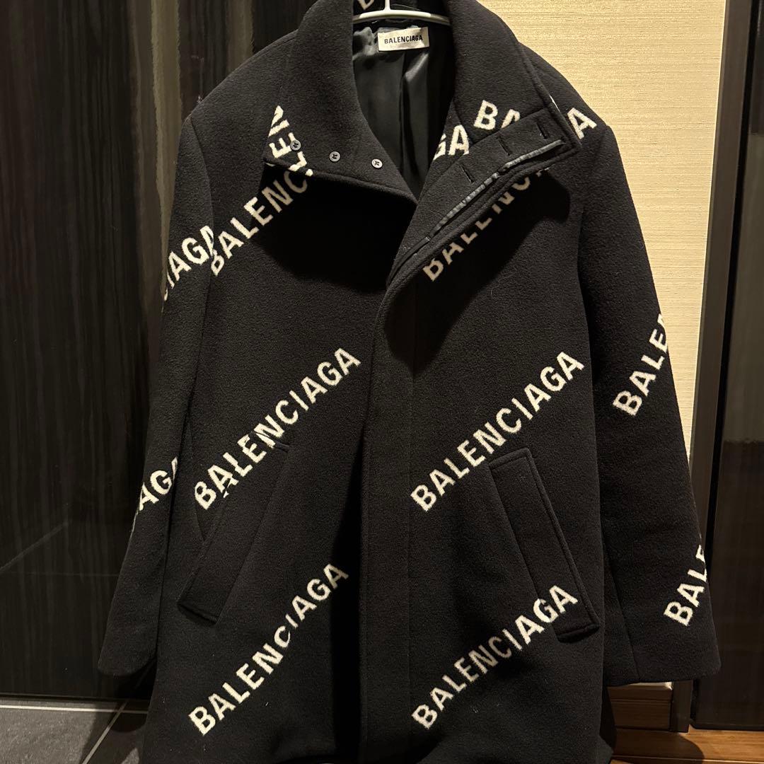 BALENCIAGA ウール オールオーバー コート ロゴ