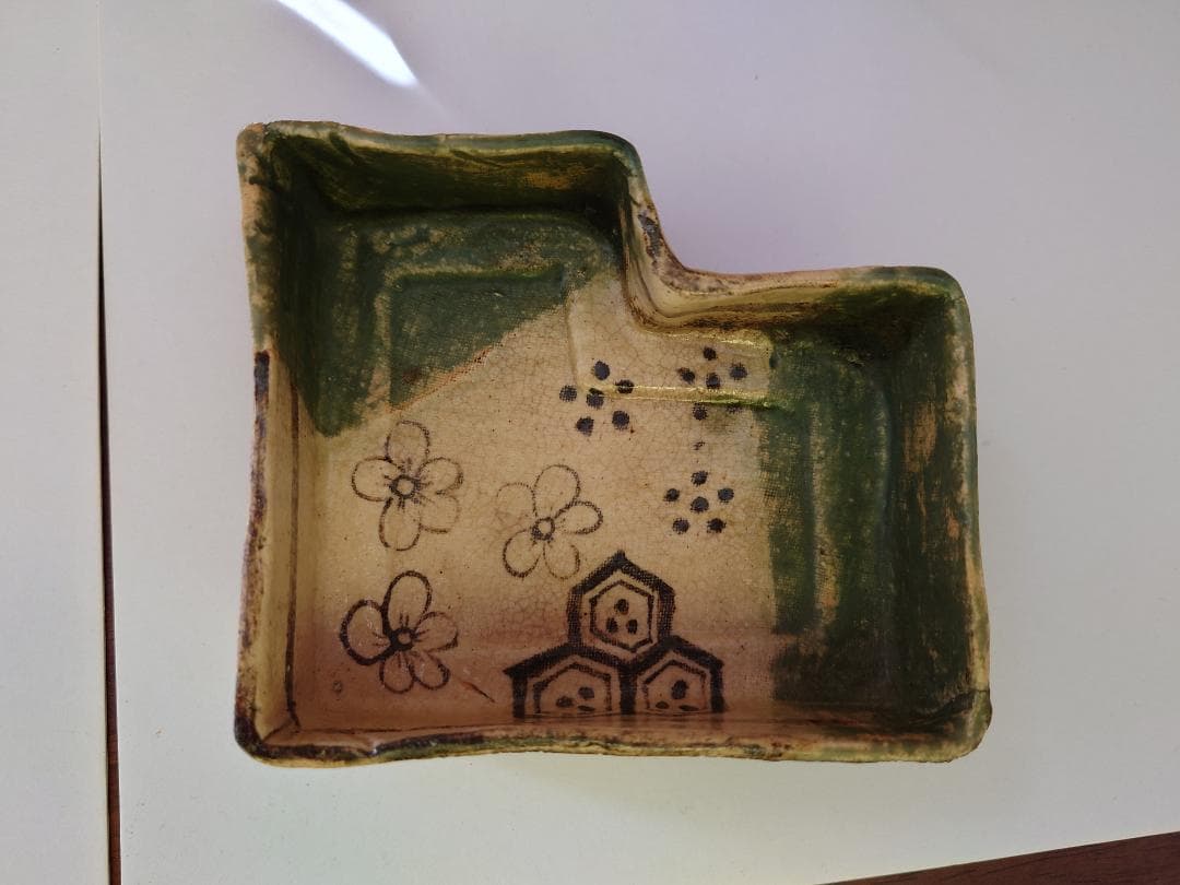 ★美濃　織部焼★青織部三環足向付★桃山時代★骨董品☆