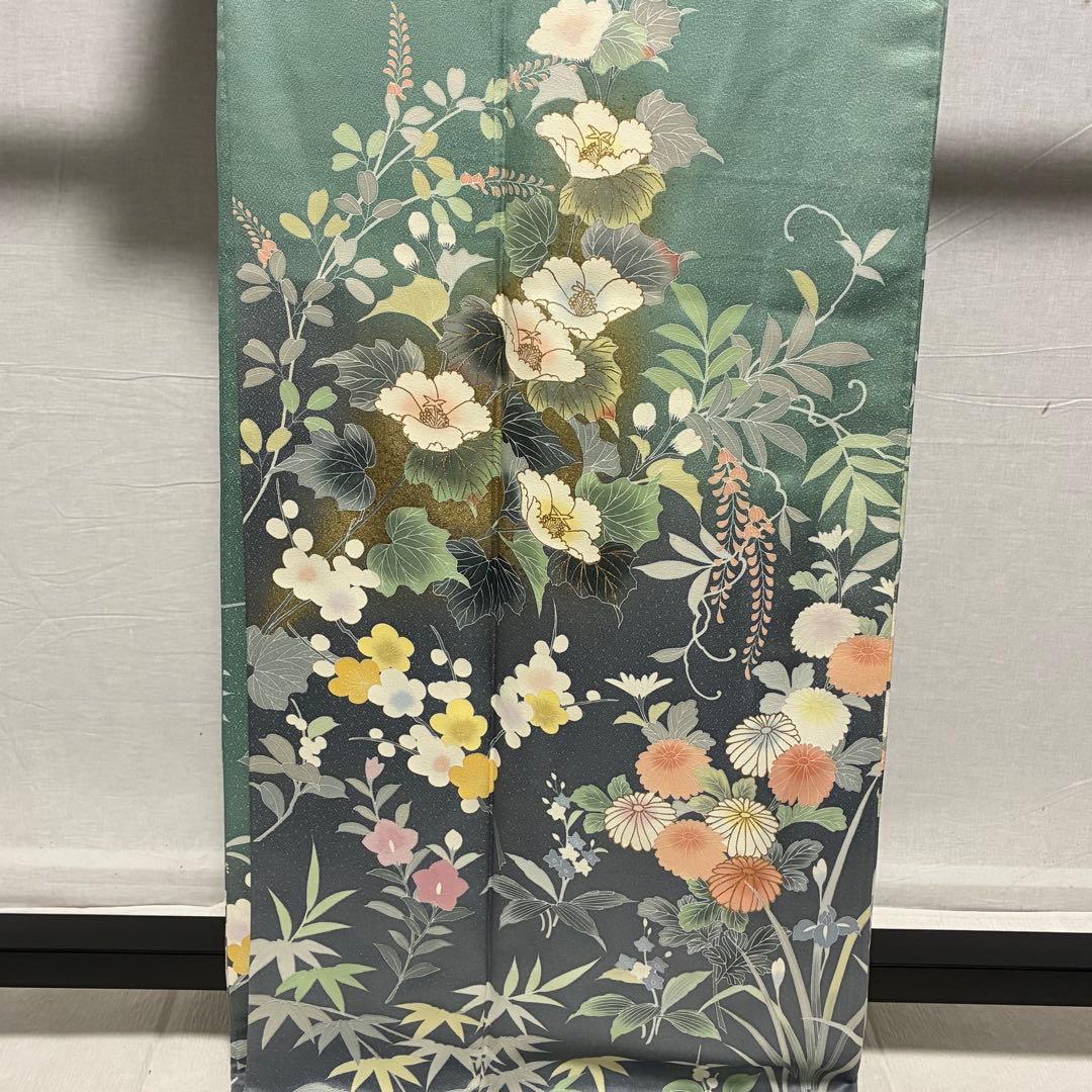 D30 訪問着 豪華花模様 一つ紋 正絹 着物 袷 極美品