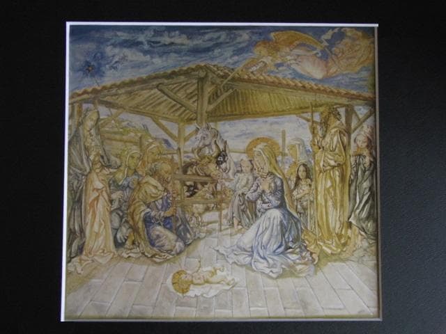 藤田嗣治、【キリスト降誕】、希少な限定額装用画集画、新品高級額 額装付