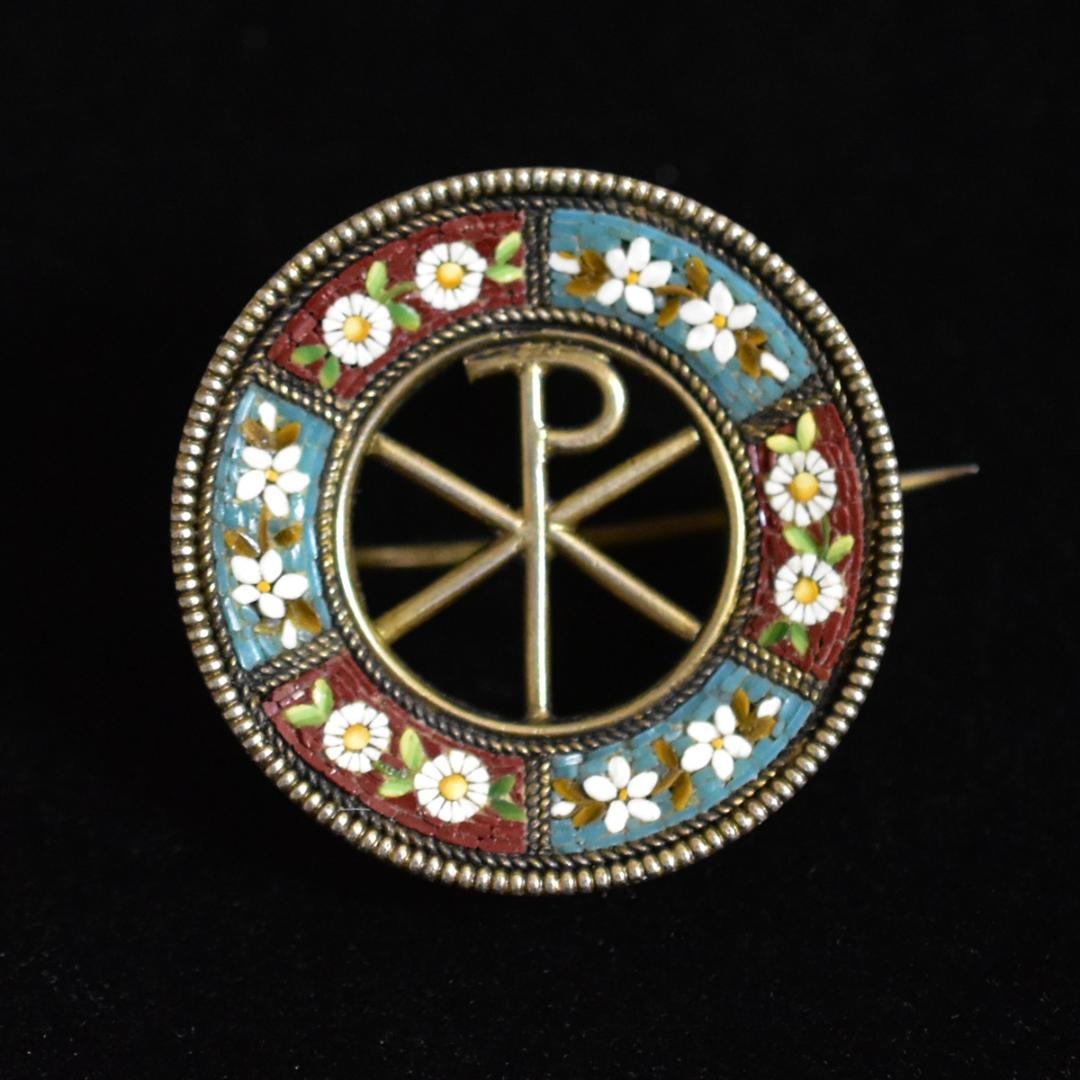 ロコ伊アンティーク XPのマイクロモザイクブローチ 完品