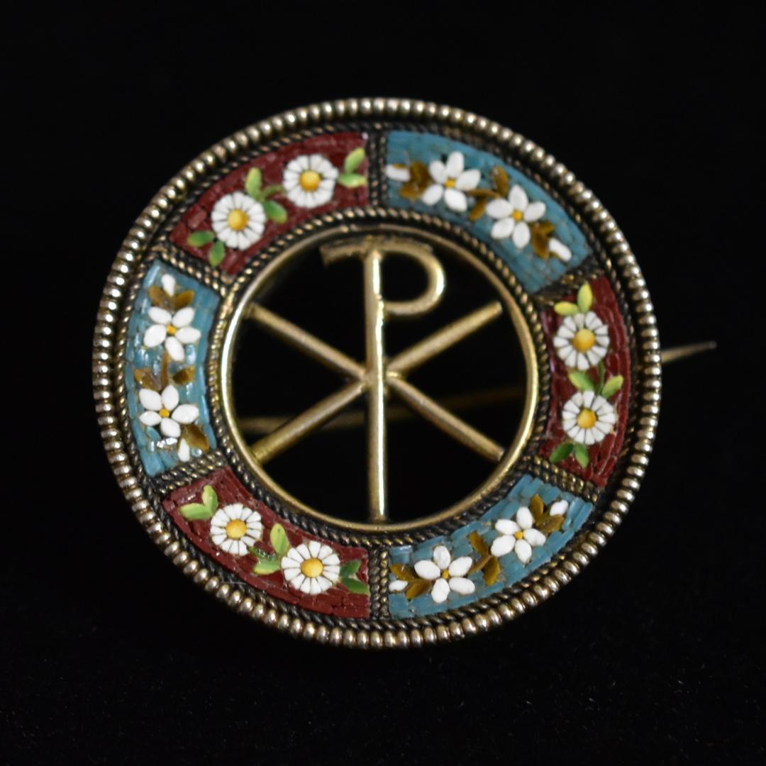 ロコ伊アンティーク XPのマイクロモザイクブローチ 完品