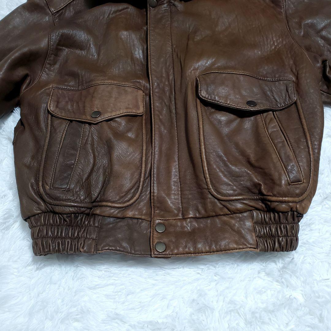 ヴィンテージ　レザージャケット　ライナー　ボア襟　ラムレザー　M　ブラウン
