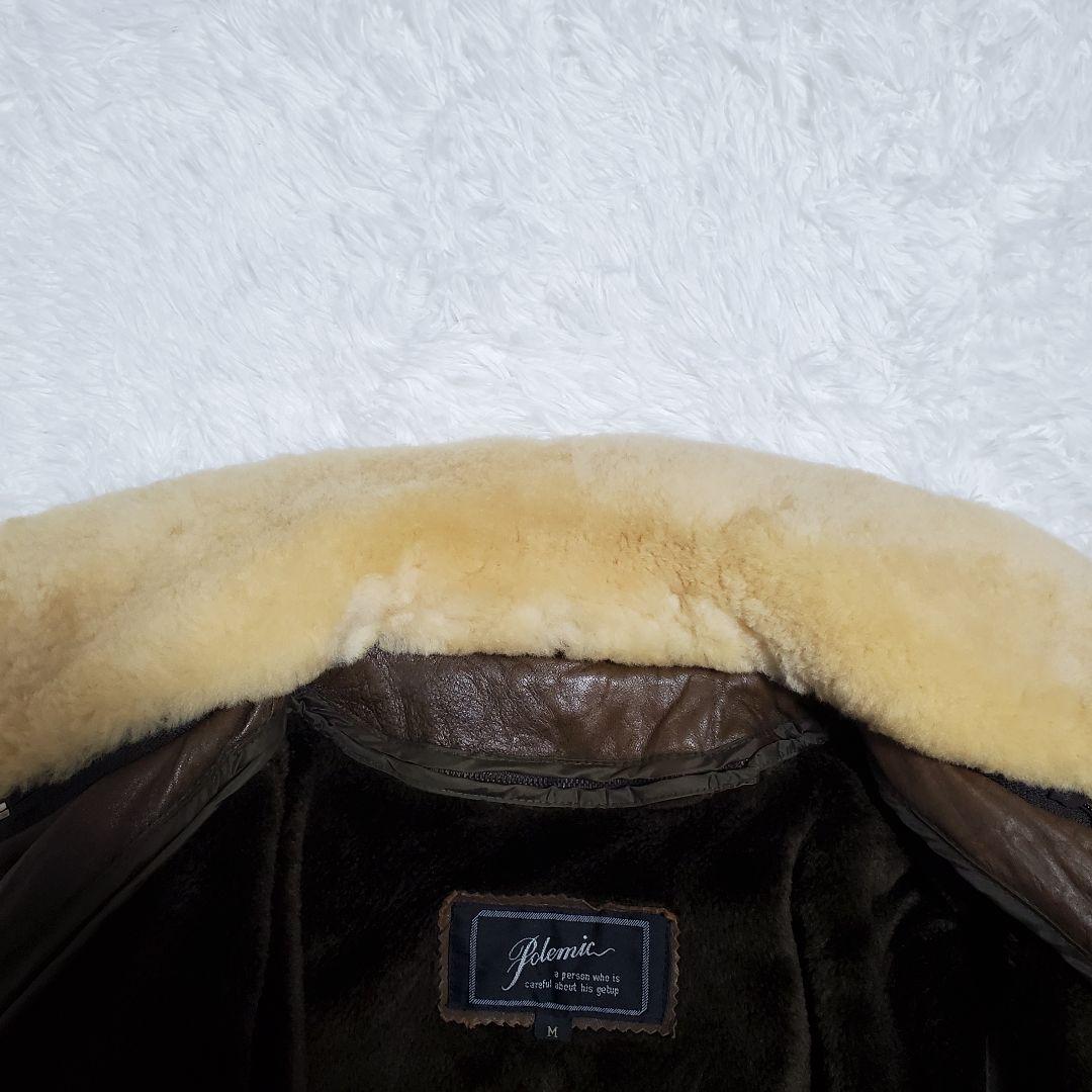 ヴィンテージ　レザージャケット　ライナー　ボア襟　ラムレザー　M　ブラウン