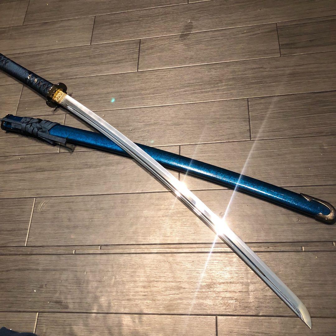 高級模造刀　高級居合刀　樋入り刀身　優波紋　亜合金刀身　名刀　居合刀　青拵え