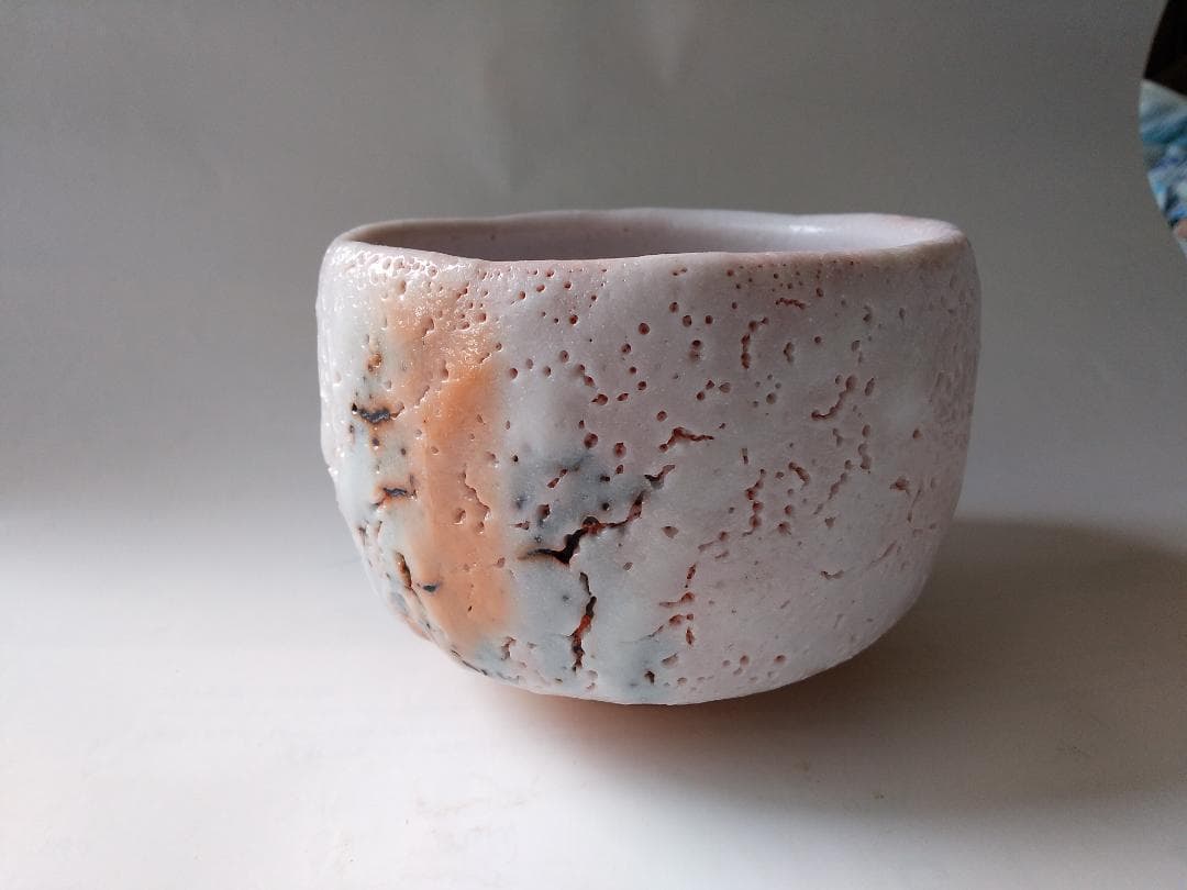 志野焼 源九郎窯 加藤健 作 志野 茶碗 茶道具 共箱 共布 栞 新品 未使用