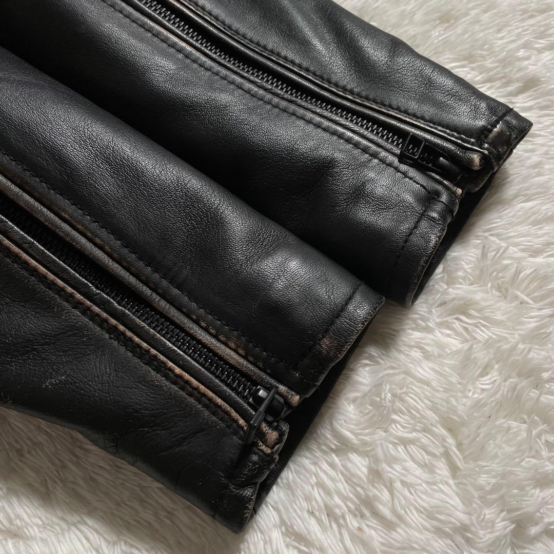 avirex レザージャケット ラムレザー エンボス パッチ ヴィンテージ加工