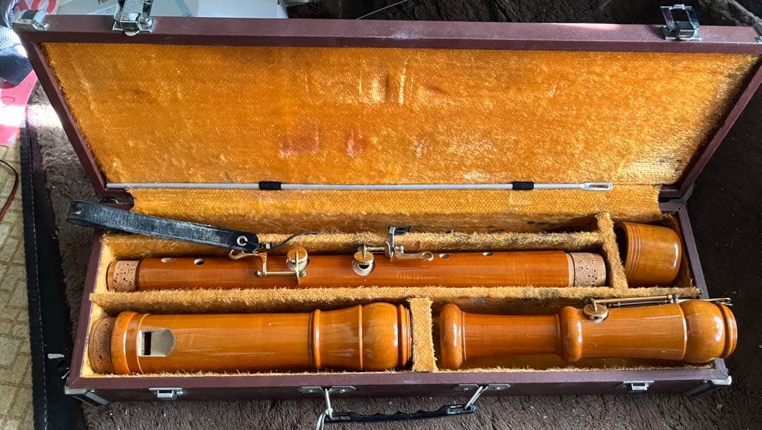 Zen-On 木製 バスリコーダー ケース付 管体美品 経年劣化あり