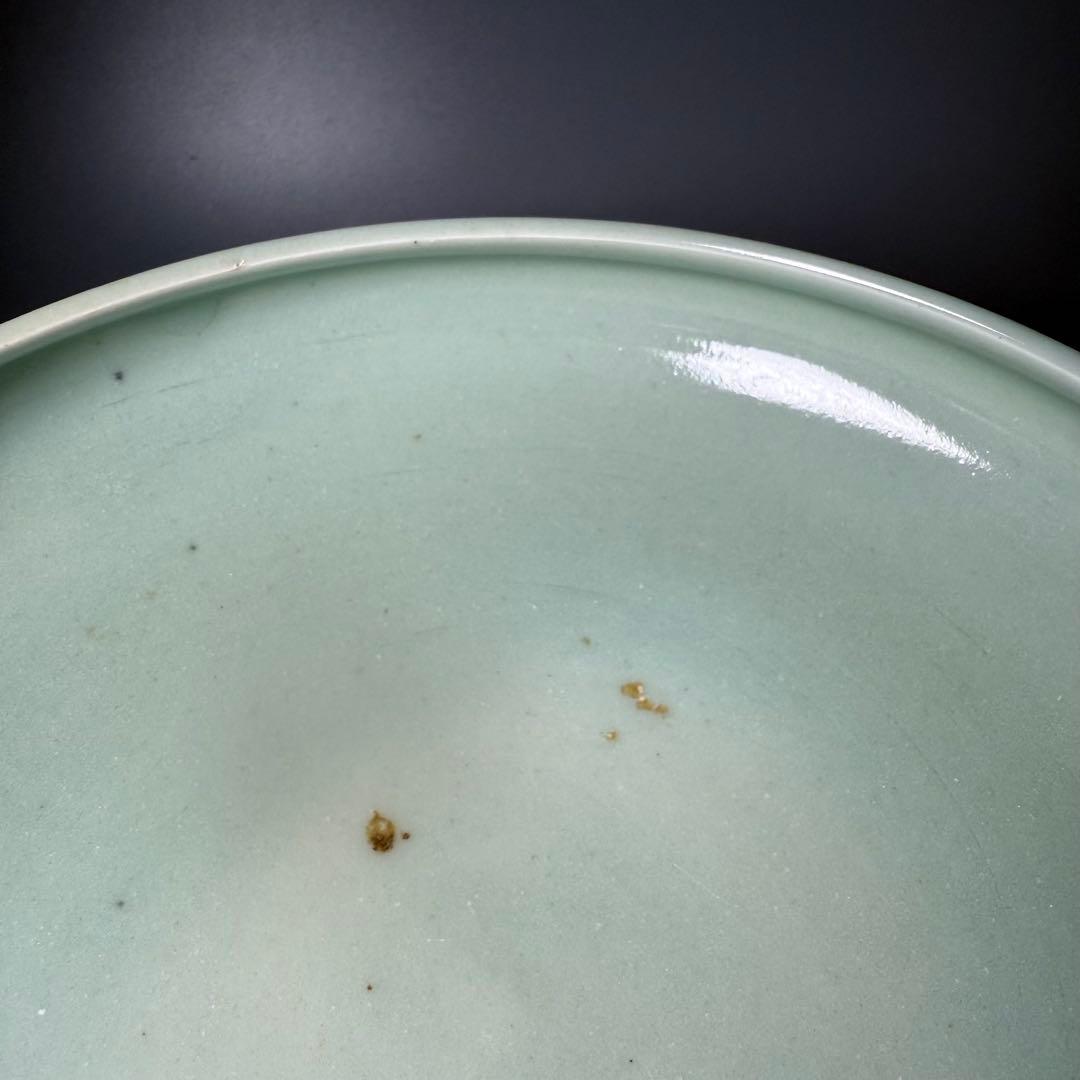 盛期鍋島　安永8年（1779年）　青磁水鉢　当時の共箱　共布　鍋島家　旧蔵