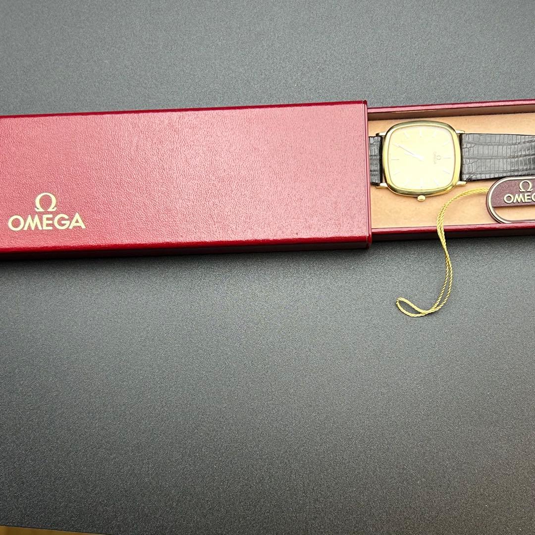 美品 オメガ デビル 新品電池 箱タグ付 195.0077 ストライプ メンズ