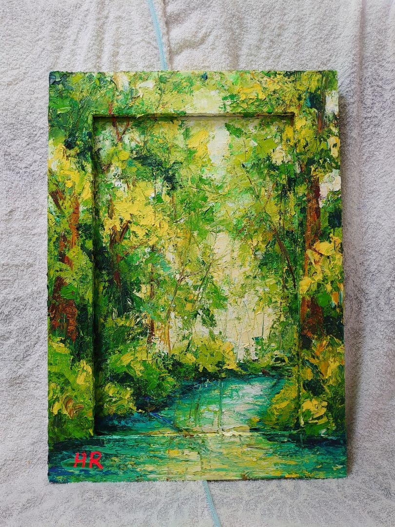 油絵 絵画 【森の白い花道】