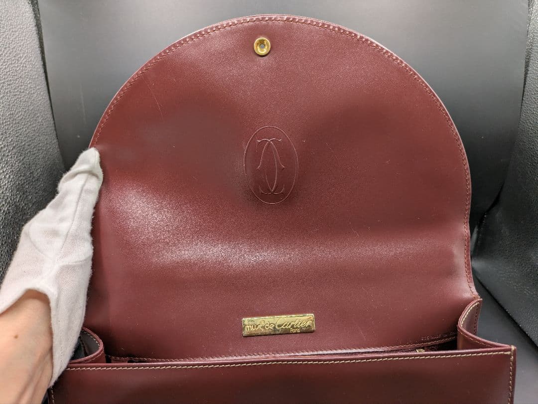 Cartier マストライン ハンドバッグ レザー ボルドー