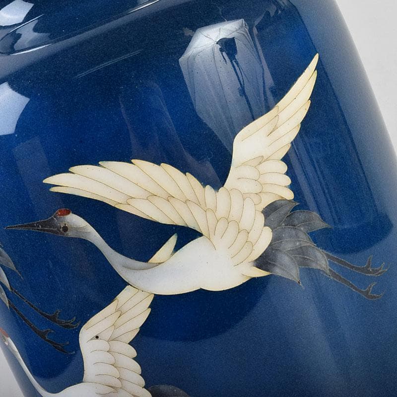 七宝焼　粂野締太郎造　鶴文　花瓶　共箱　M　R9266