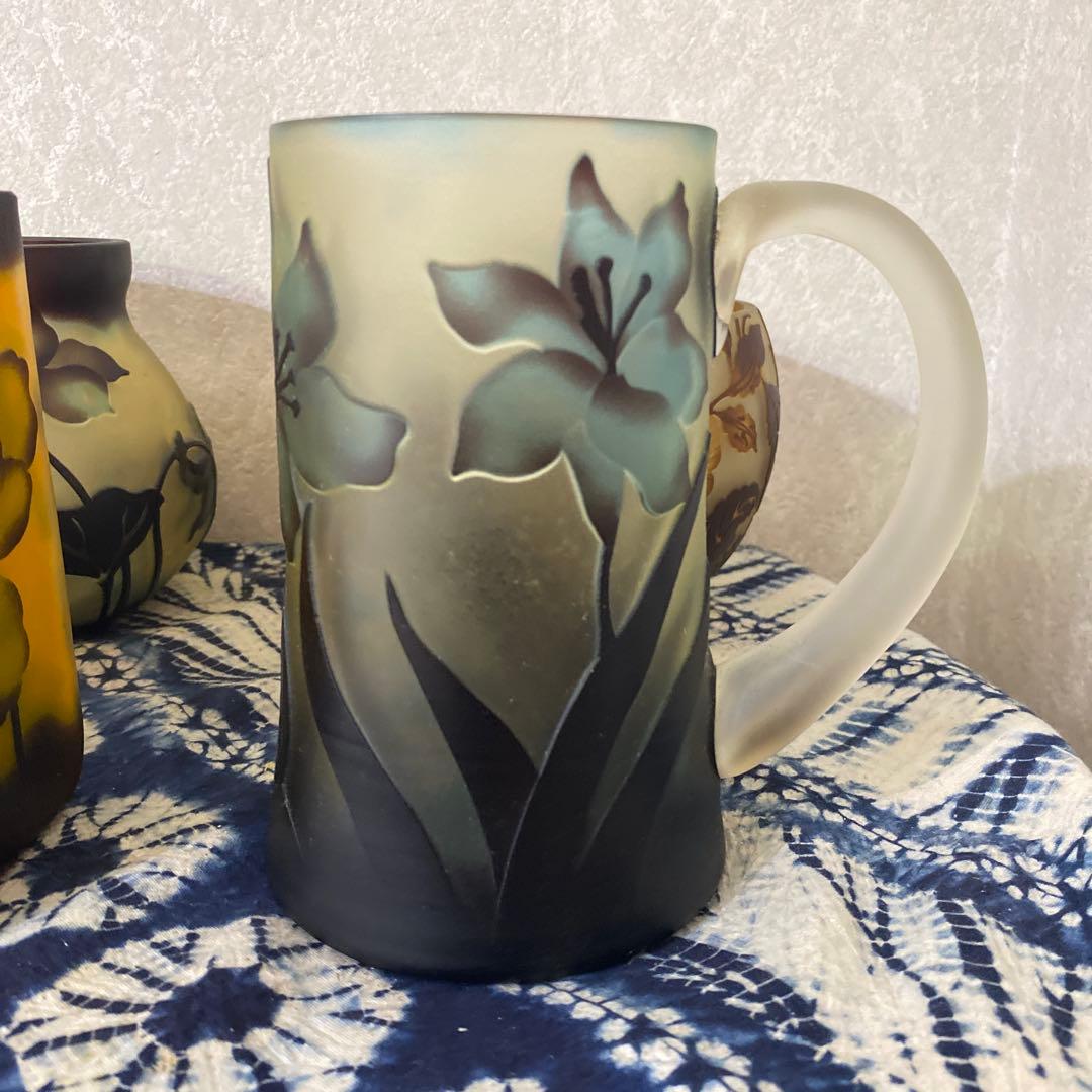 ガレ風？花瓶　ビアマグ　ガラス