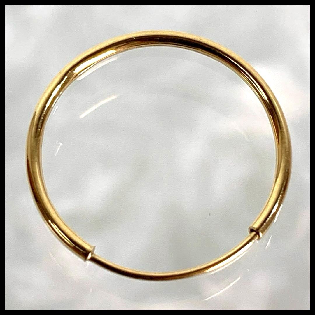 K18 YG フープピアス バネ式 直径15mm 太さ1mm ユニセックス