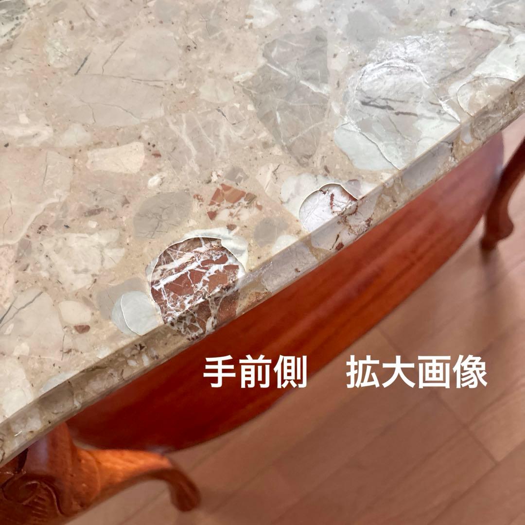 イタリア製 大理石 猫足コンソールテーブル、天使置物、真鍮コンポート、新品レース