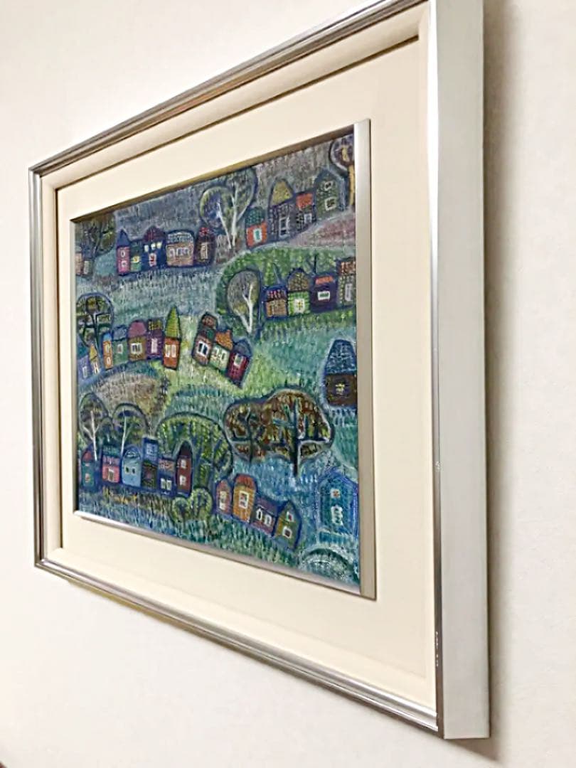 絵画 額装 Mituko.T作 油絵 街並み