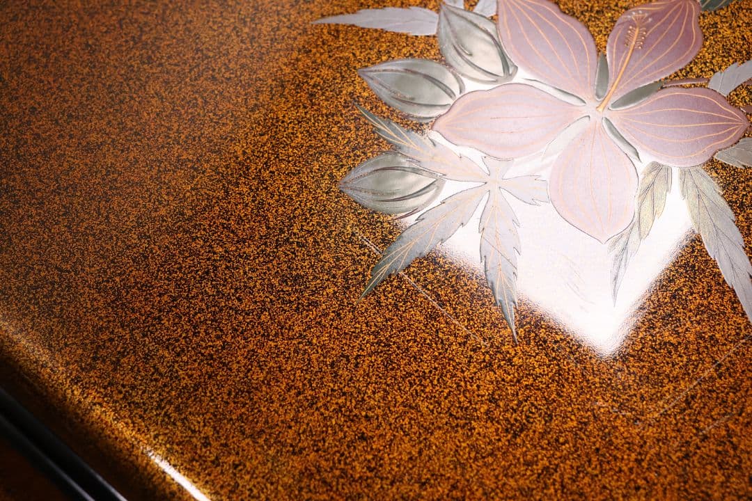 輪島塗 木製 花の蒔絵 梨地 四方膳 五客 芙蓉 木槿 卓上 茶懐石【CM187