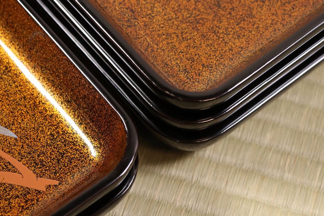 輪島塗 木製 花の蒔絵 梨地 四方膳 五客 芙蓉 木槿 卓上 茶懐石【CM187