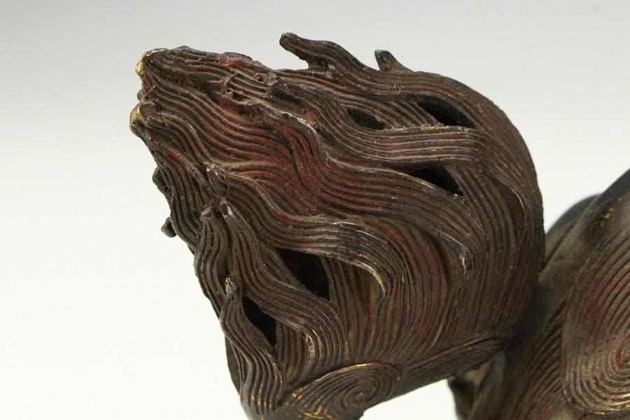 色絵銅 親子獅子 置物 24.5cmx14cm 時代物(K-XA771)